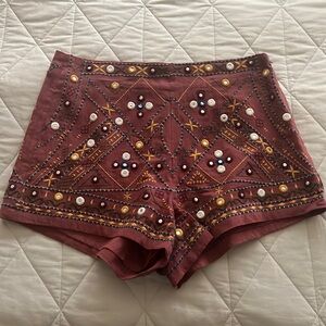 Zara EMBROIDERED MIRROR SHORTS XL cotton - terra cotta
